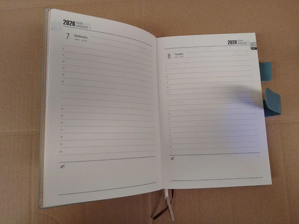 2026 A5 Diary Day Per Page Hardcover Organiser Jan-Dec Planner Blue Design New