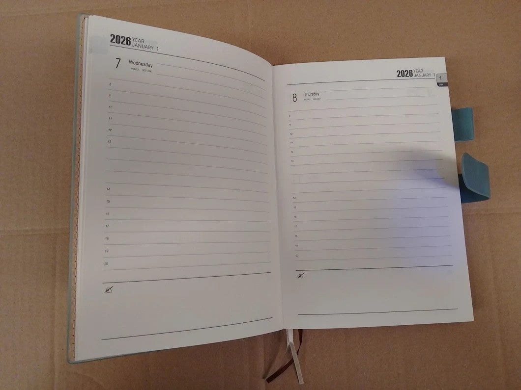 2026 A5 Diary Day Per Page Hardcover Organiser Jan-Dec Planner Blue Design New