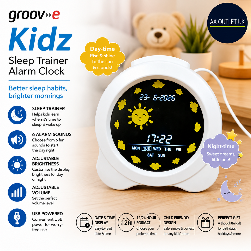 Groove Kidz Sleep Trainer Clock  Kid's Digital Alarm Clock Training LCD White