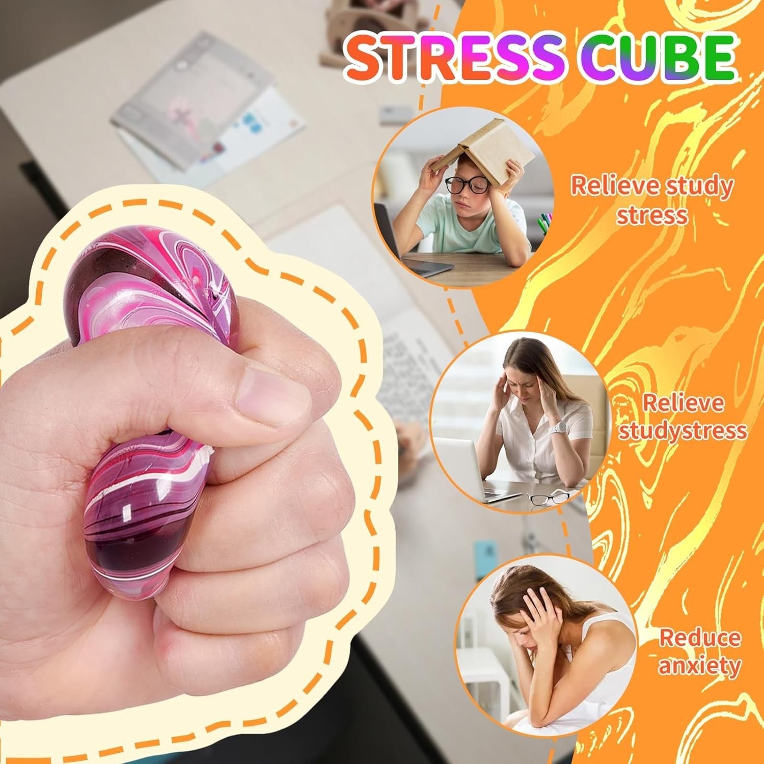 Graphinza Squeeze Toys Soft Stress Relief 1.4In Cube Balls Durable Purple 3+ New