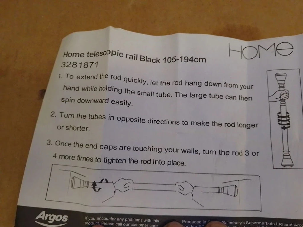 Argos Home 105 194cm Telescopic Shower Rail Black Adjustable Shower Curtain Pole
