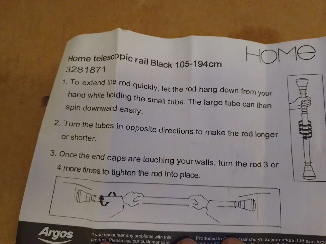 Argos Home 105 194cm Telescopic Shower Rail Black Adjustable Shower Curtain Pole