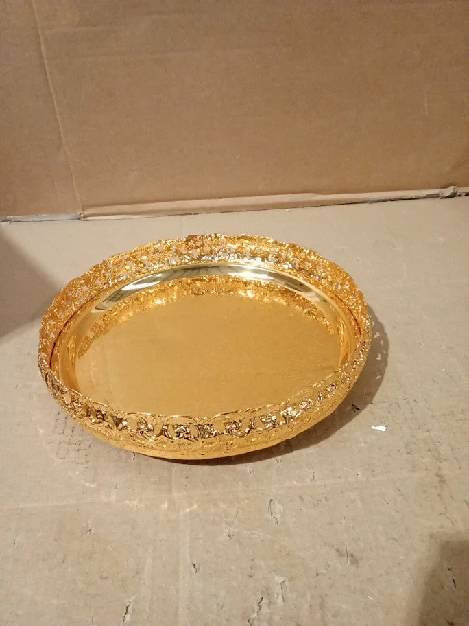 Royal Silver Gold Round Stylish 23cm Plated Paandan Tray Home Kitchen Dining New