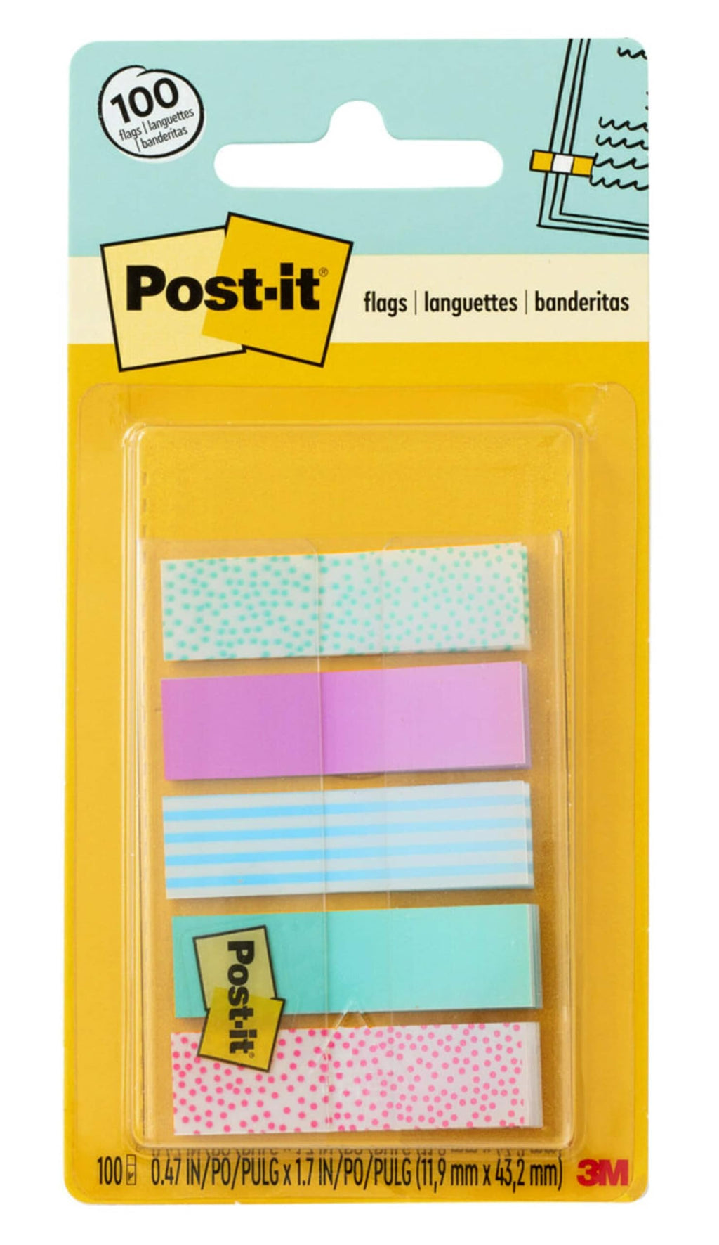 Post-it Flags, Gradient Color.47 in x 1.7 in, 100 Flags per Dispenser (684-GRDNT),Assorted Gradient Designs