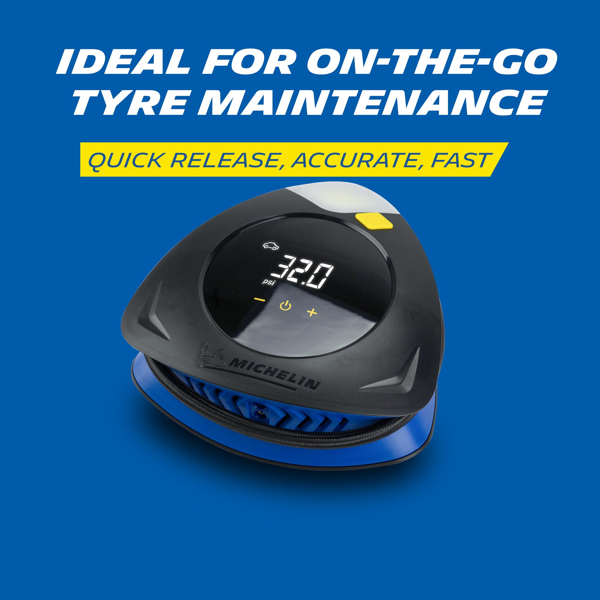 MICHELIN High Performance Programmable Rapid 12V Car Tyre Inflator Air Compressor - Portable Air Pump and Digital Tyre Pressure Gauge - Car Accessories