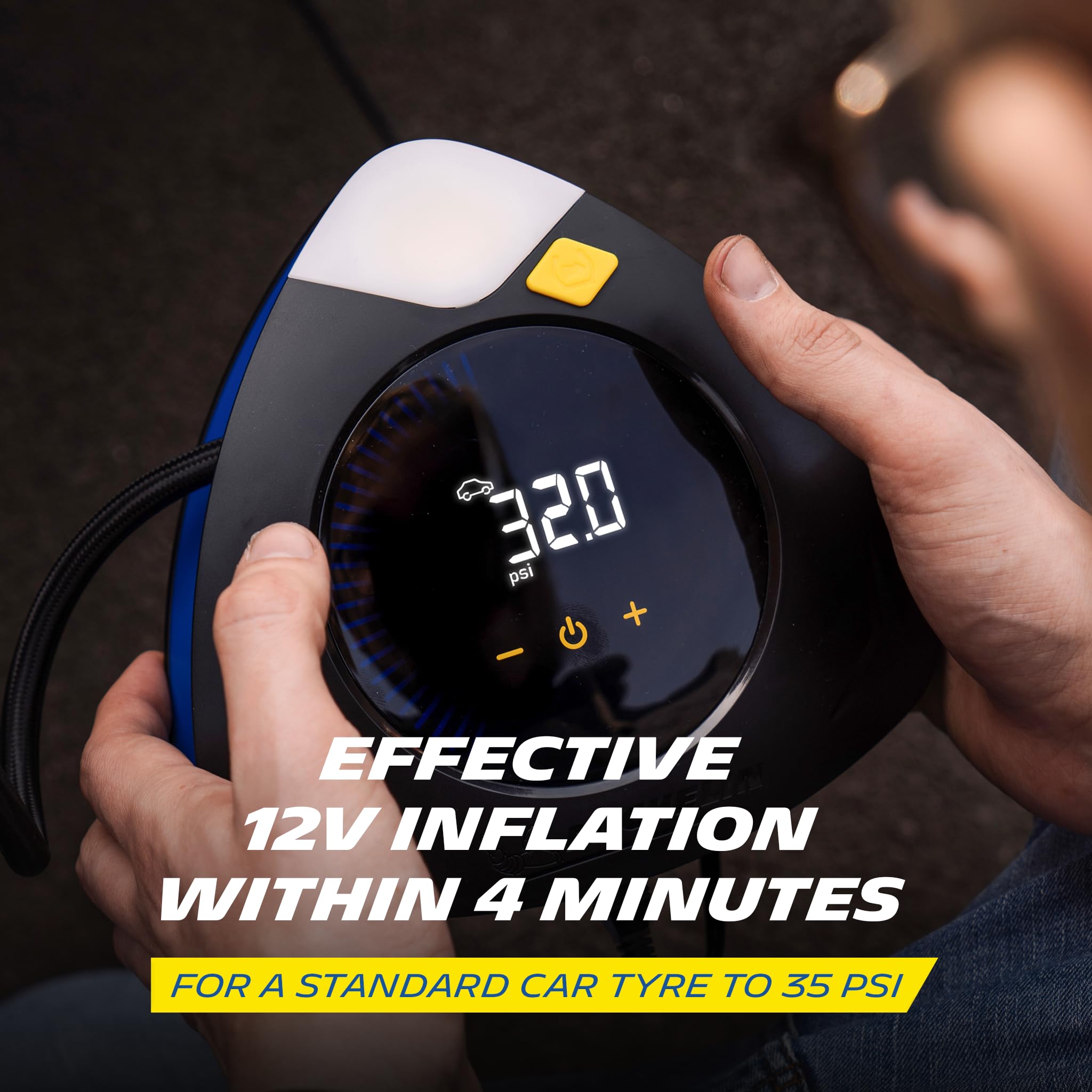 MICHELIN High Performance Programmable Rapid 12V Car Tyre Inflator Air Compressor - Portable Air Pump and Digital Tyre Pressure Gauge - Car Accessories