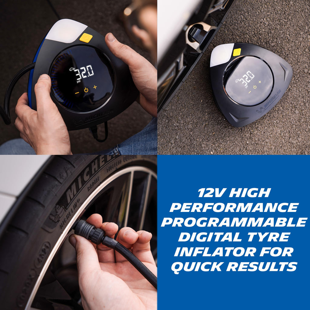 MICHELIN High Performance Programmable Rapid 12V Car Tyre Inflator Air Compressor - Portable Air Pump and Digital Tyre Pressure Gauge - Car Accessories
